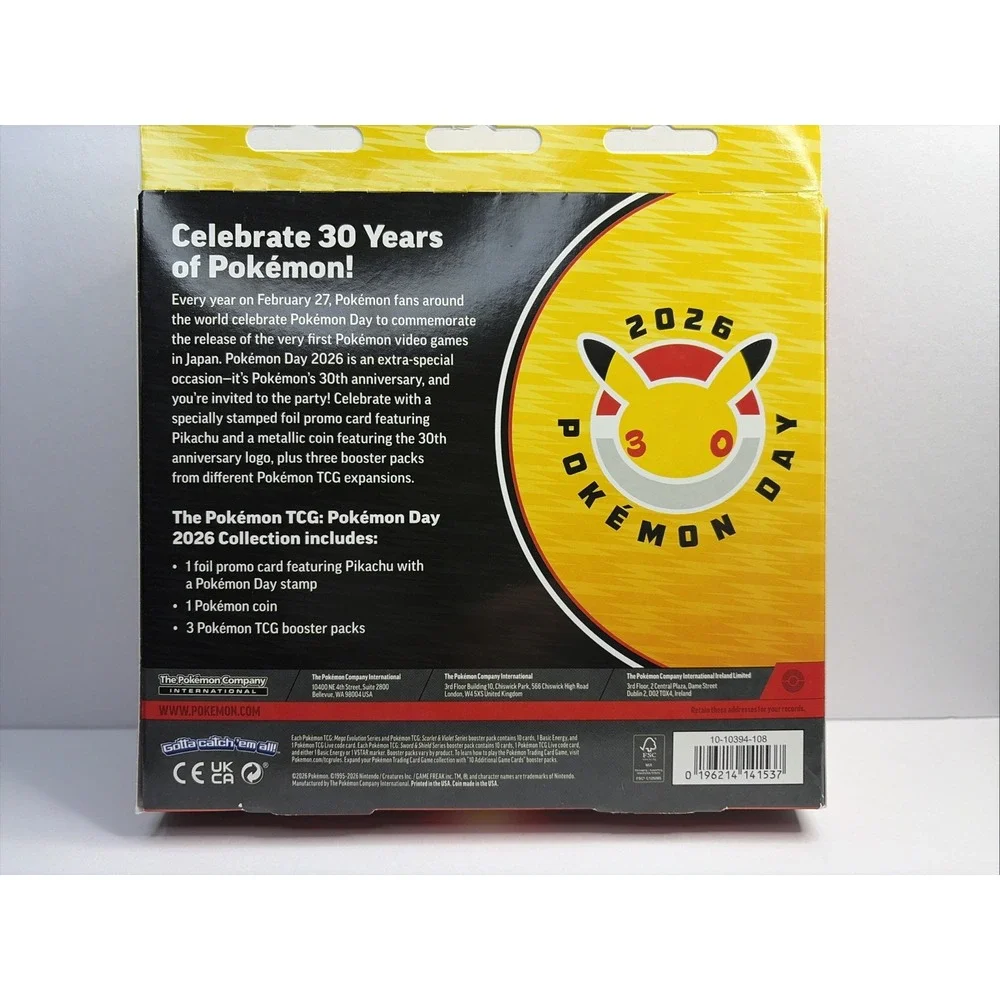 2026 Pokemon Day 30th anniversary box Pikachu promo card, coin & 3 booster packs